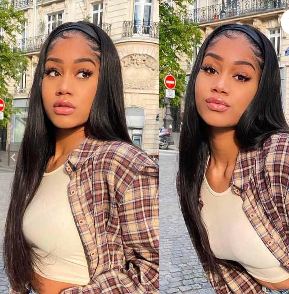 Straight Headband Wig -180% Density Natural Black Human Hair