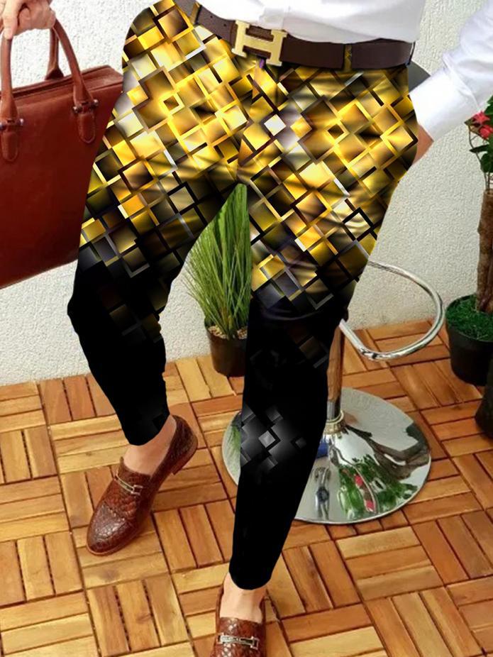Designer Retro Casual Printed Men's Suit Pant Trouser